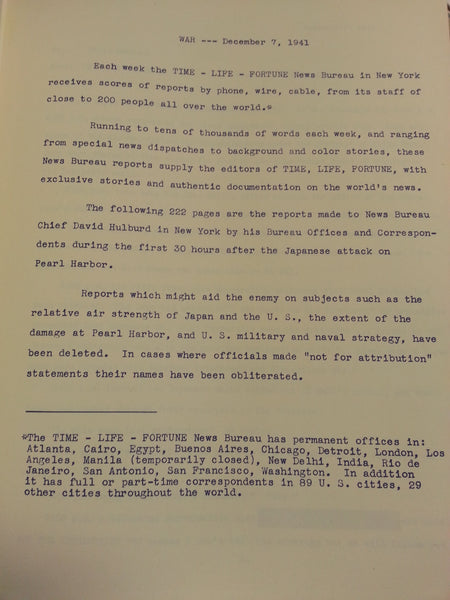 War Comes to the U.S.-Dec. 7, 1941 The first 30 Hours as Reported From the U.S. and Abroad