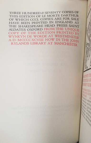 NOBLE & JOYOUS BOKE ENTYTLED LA MORTE DARTHUR BY SYR THOMAS MALORY X-XXI