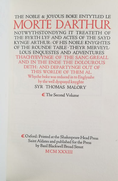 NOBLE & JOYOUS BOKE ENTYTLED LA MORTE DARTHUR BY SYR THOMAS MALORY X-XXI