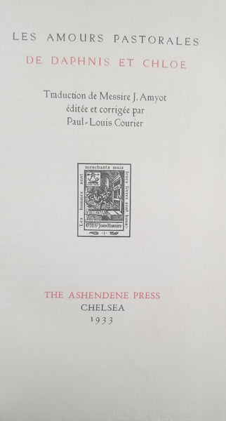 LES AMOURS PASTORALES DE DAPHNIS ET CHLOE.