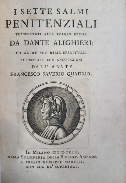 I sette salmi penitenziali trasportati alla volgar poesia, iluftrate con Annotazioni dall' Abate Francesco Saverio