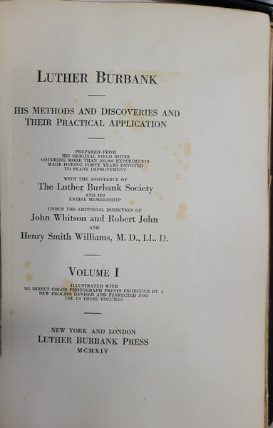 LUTHER BURBANK HIS METHODS AND DISCOVERIES THEIR PRACTICAL APPLICATION 12 VOLUMES