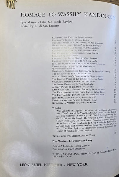 HOMAGE TO WASSILY KANDINSKY SPECIAL ISSUE OF THE XX SIECLE REVIEW BY LASSAIGNE, JACQUES HARDCOVER