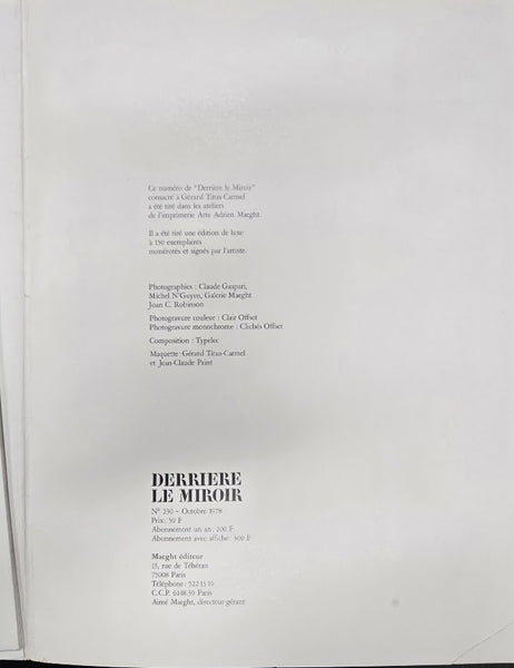 DERRIÈRE LE MIROIR. NO. 230. OCTOBRE 1978. GÉRARD TITUS- CARMEL. SUITE NARWA.