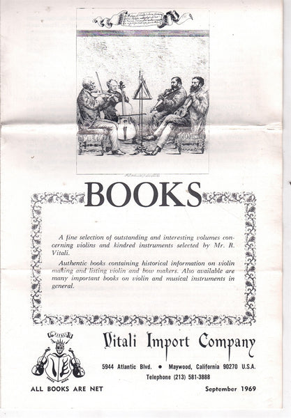 VITALI IMPORT COMPANY VIOLIN BOOK CATALOG SEPTEMBER 1969