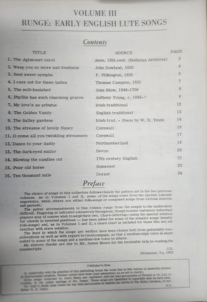 JOHN RUNGE'S COLLECTION EARLY ENGLISH LUTE SONGS AND FOLK SONGS- H-118