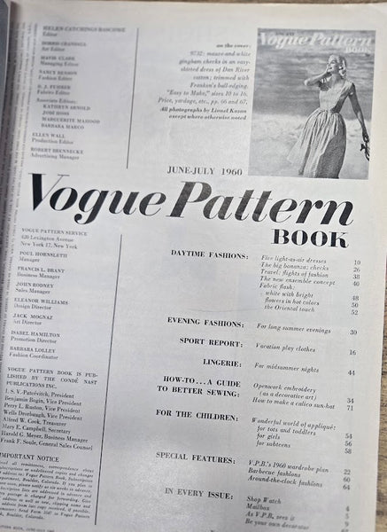 VOGUE PATTERN BOOK JUNE-JULY 1960