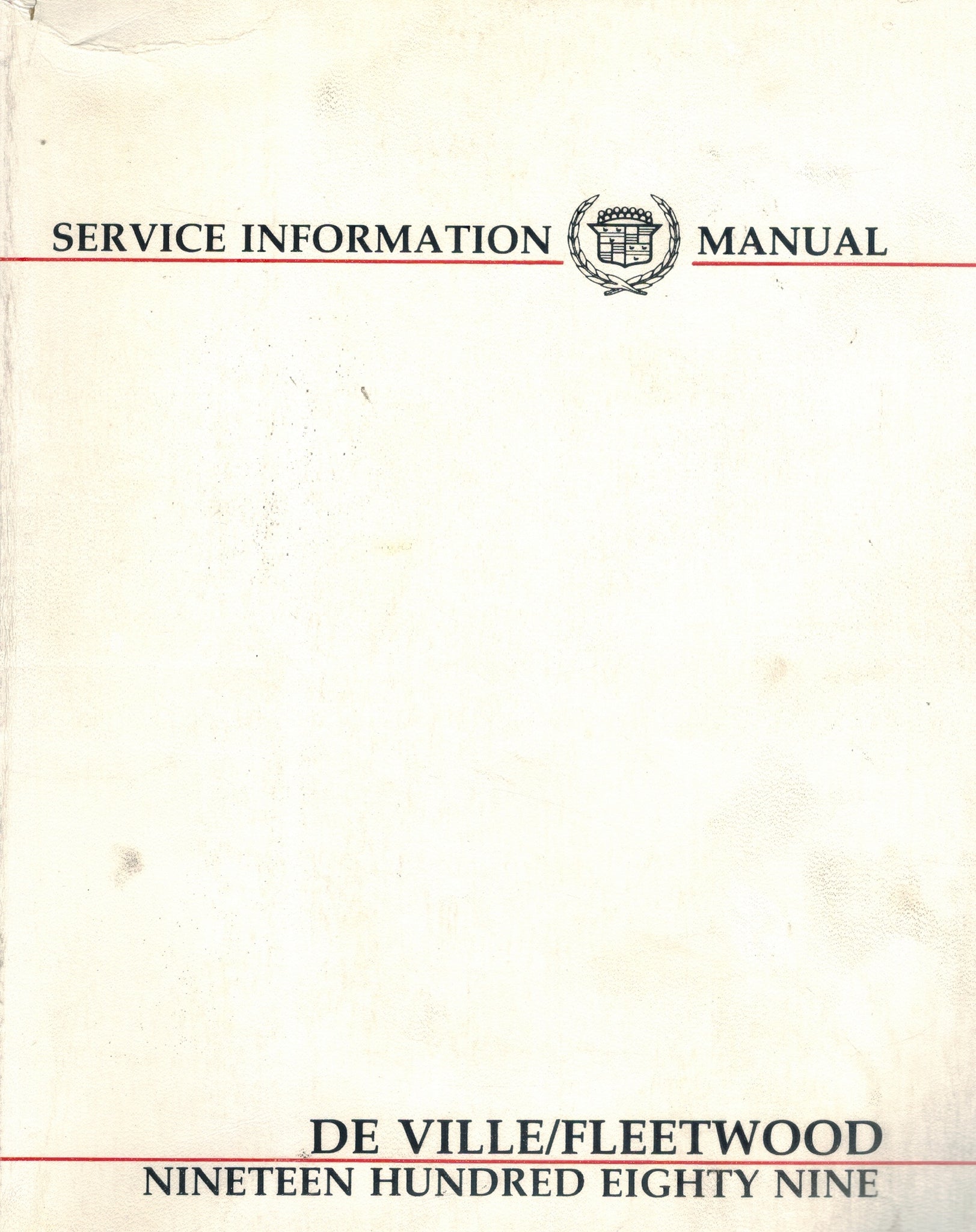 SERVICE INFORMATION MANUAL DE VILLE/FLEETWOOD 1989
