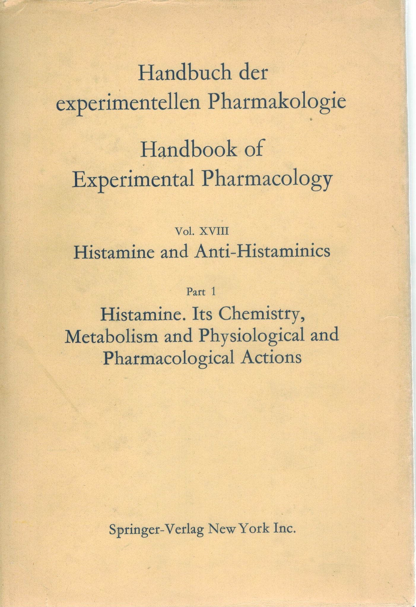 HANDBOOK OF EXPERIMENTAL PHARMACOLOGY XVIII