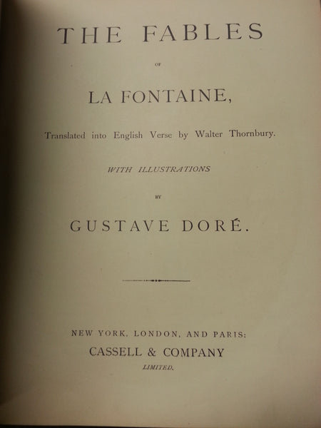 THE FABLES OF LA FONTAINE TRANSLATED INTO ENGLISH VERSE BY WALTER THORNBURY