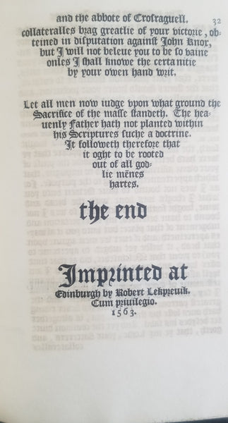 HEIR FOLLOWETH the COPPIE of the RESSONING WHICH WAS BETUIX the ABBOTE of CROSRAGUELL and JOHN KNOX, in MAY BOILL CONCERNING the MASSE, in the YEARE of GOD, a THOUSAND FIUE HUNDRETH SCOIR and TWO YEARES