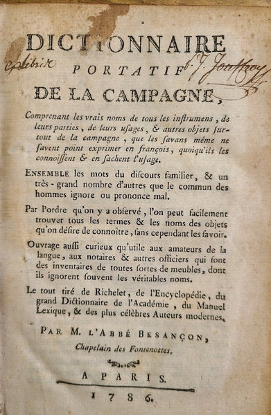 DICTIONNAIRE PORTATIF DE LA CAMPAGNE