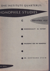 ONE INSTITUTE QUARTERLY: HOMOPHILE STUDIES #6 VOL. II #3 SUMMER 1959