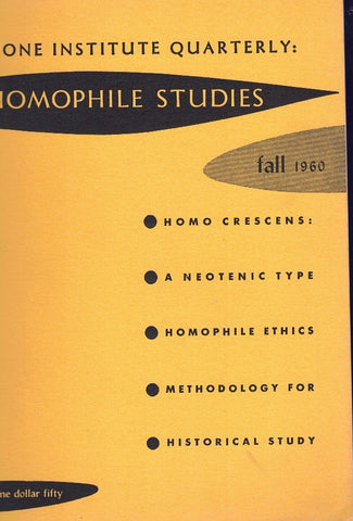 ONE INSTITUTE QUARTERLY: HOMOPHILE STUDIES FALL 1960 VOL III #4