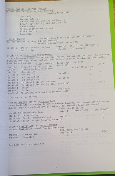 A DISCOGRAPHY OF COLEMAN HAWKINS 1922-1069
